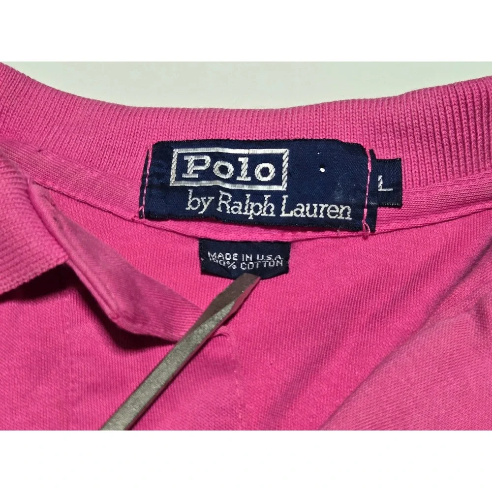 Polo by Ralph Lauren Pink Cotton Polo Shirt Short‎ Sleeve Made USA Men L Faded